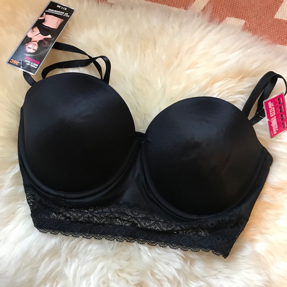 NWT Maidenform Black push-up multi-way bustier 36C